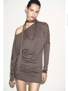Zara STRIPED BELTED DRESS